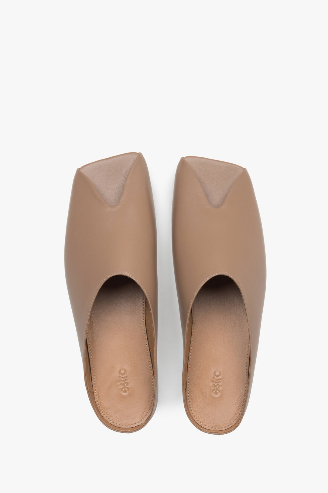 Beige leather women's slides made from Italian genuine leather.