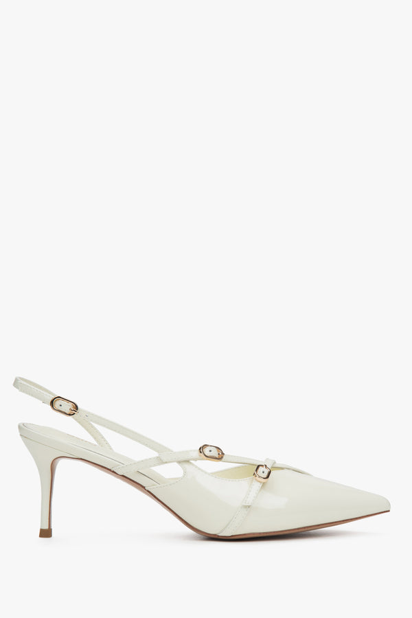 Women's Light Beige Slingback Pumps made of Patent Genuine Leather Estro ER00117222.
