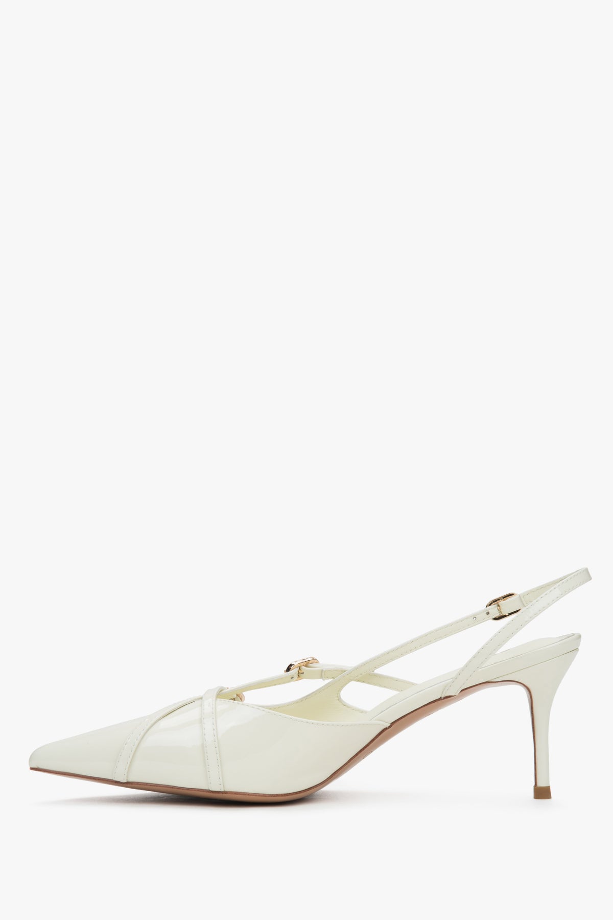Stylish light beige women's slingback pumps by Estro, made from high-quality patent genuine leather, adding elegance to any outfit.