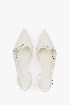 Timeless light beige women's slingback pumps by Estro, crafted from patent genuine leather – perfect for special occasions and the office, with an elegant silhouette.