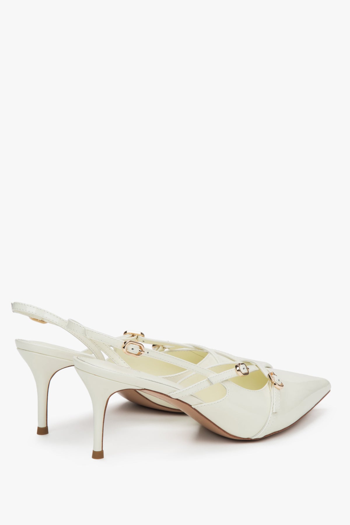 Refined light beige women's slingback pumps by Estro, made from patent genuine leather.
