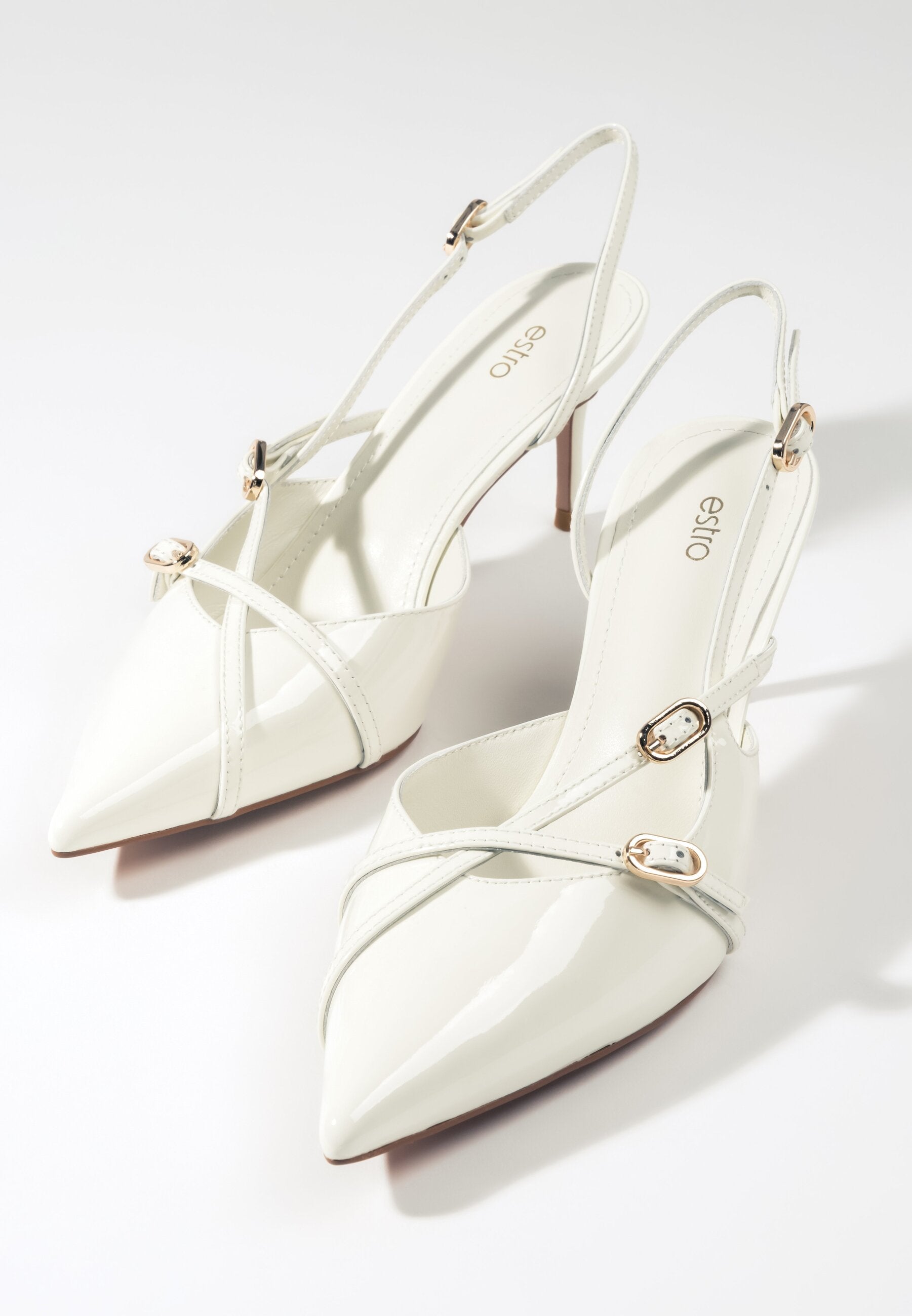 Women's Light Beige Slingback Pumps made of Patent Genuine Leather Estro ER00117222.