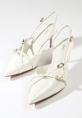 Women's Light Beige Slingback Pumps made of Patent Genuine Leather Estro ER00117222.