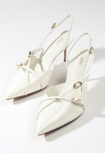 Women's Light Beige Slingback Pumps made of Patent Genuine Leather Estro ER00117222.
