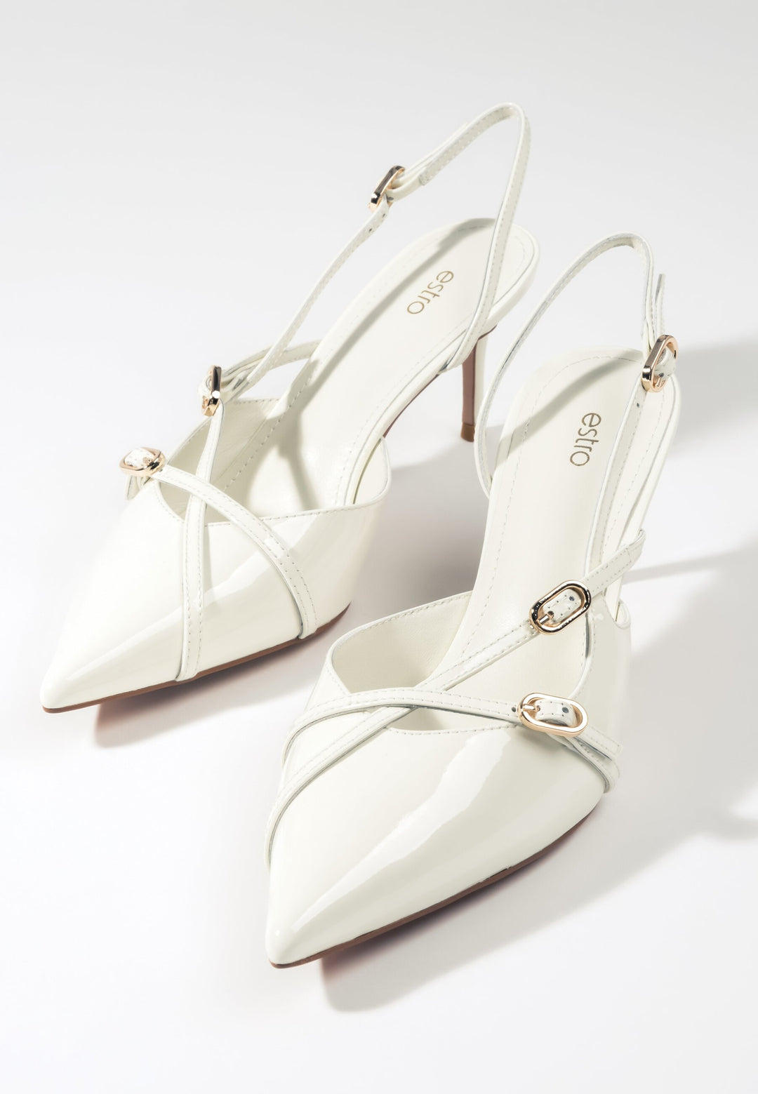 Women's Light Beige Slingback Pumps made of Patent Genuine Leather Estro ER00117222.
