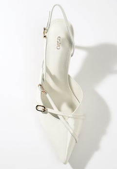 Light beige women's slingback pumps by Estro, crafted from glossy patent genuine leather.