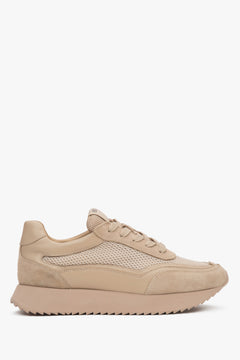 Women's Beige Sneakers made of Genuine Leather and Velour Estro ER00117159.