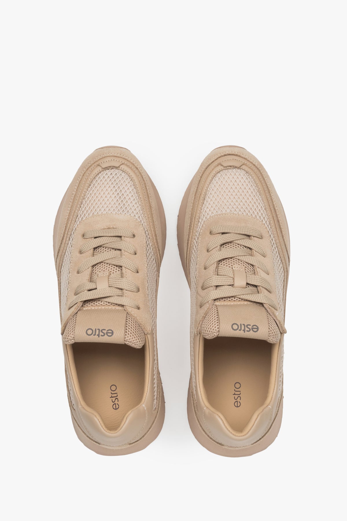 Elegant beige women's sneakers Estro - top view.