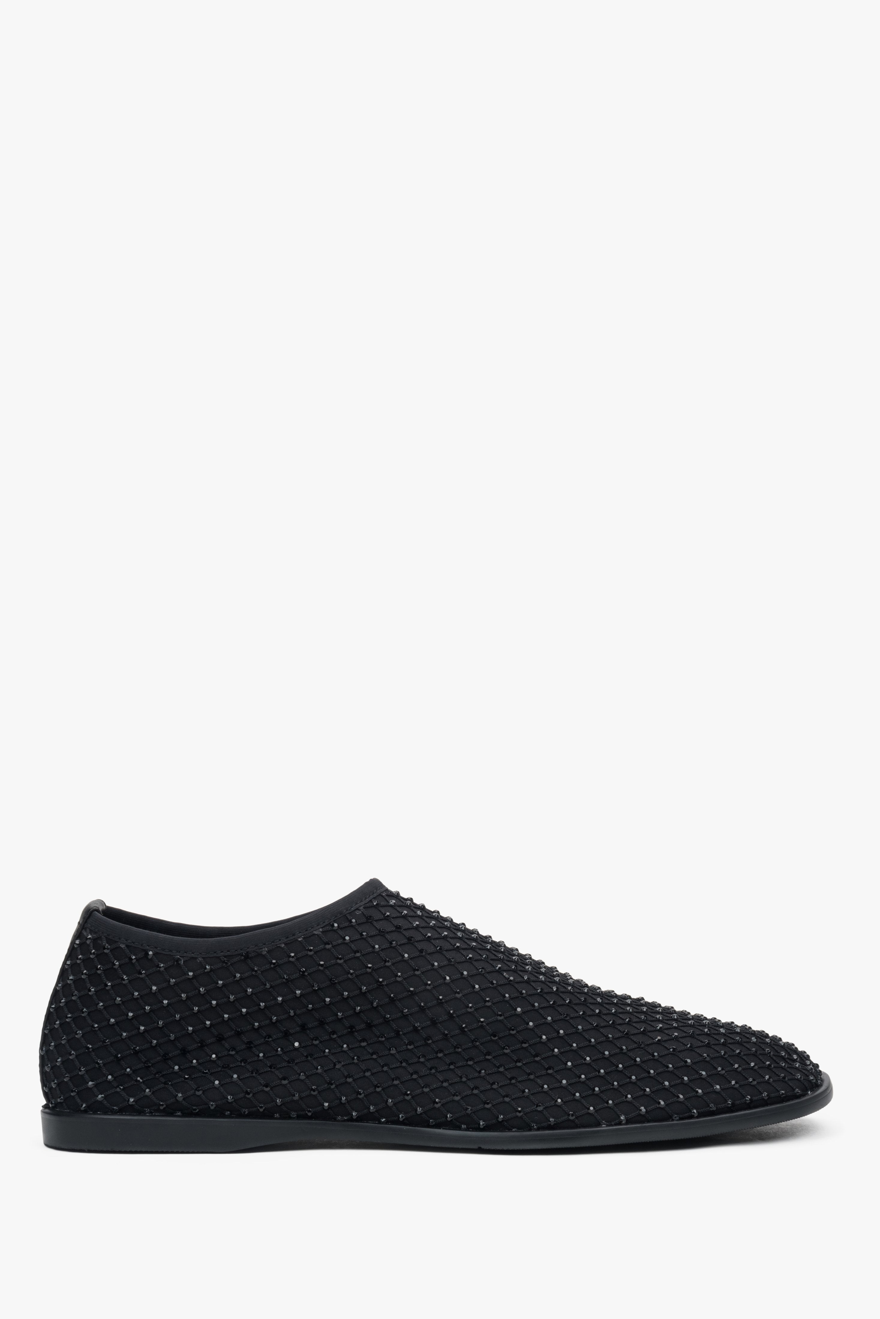 Women's Black Flats in Soft Mesh with Shimmering Rhinestones Estro ER00117210.