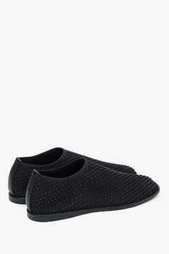 Black flats for women made of soft mesh with shimmering rhinestones by Estro.