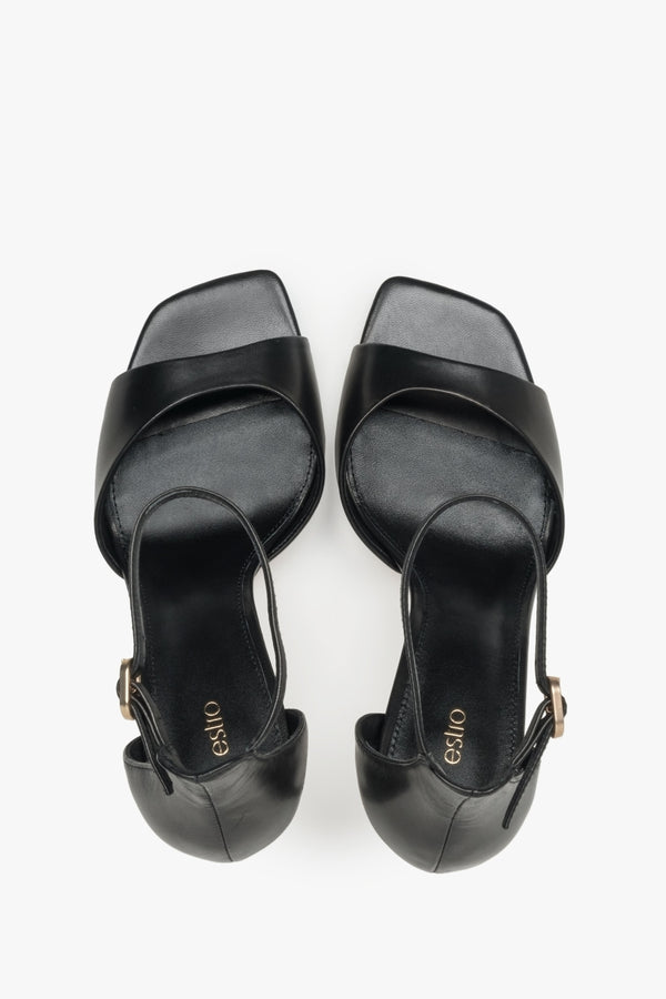 Women's timeless black sandals Estro made of genuine leather – top view.