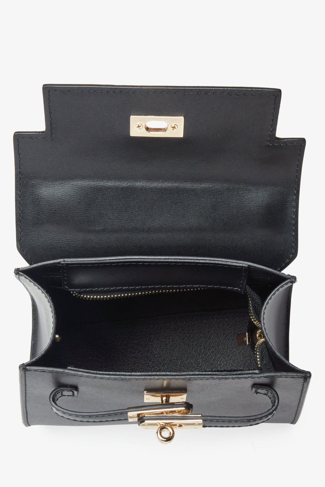 Classic black top-handle bag made of high-quality premium Italian natural leather Estro.