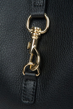 Women's shopper bag made of black Italian genuine leather - details.