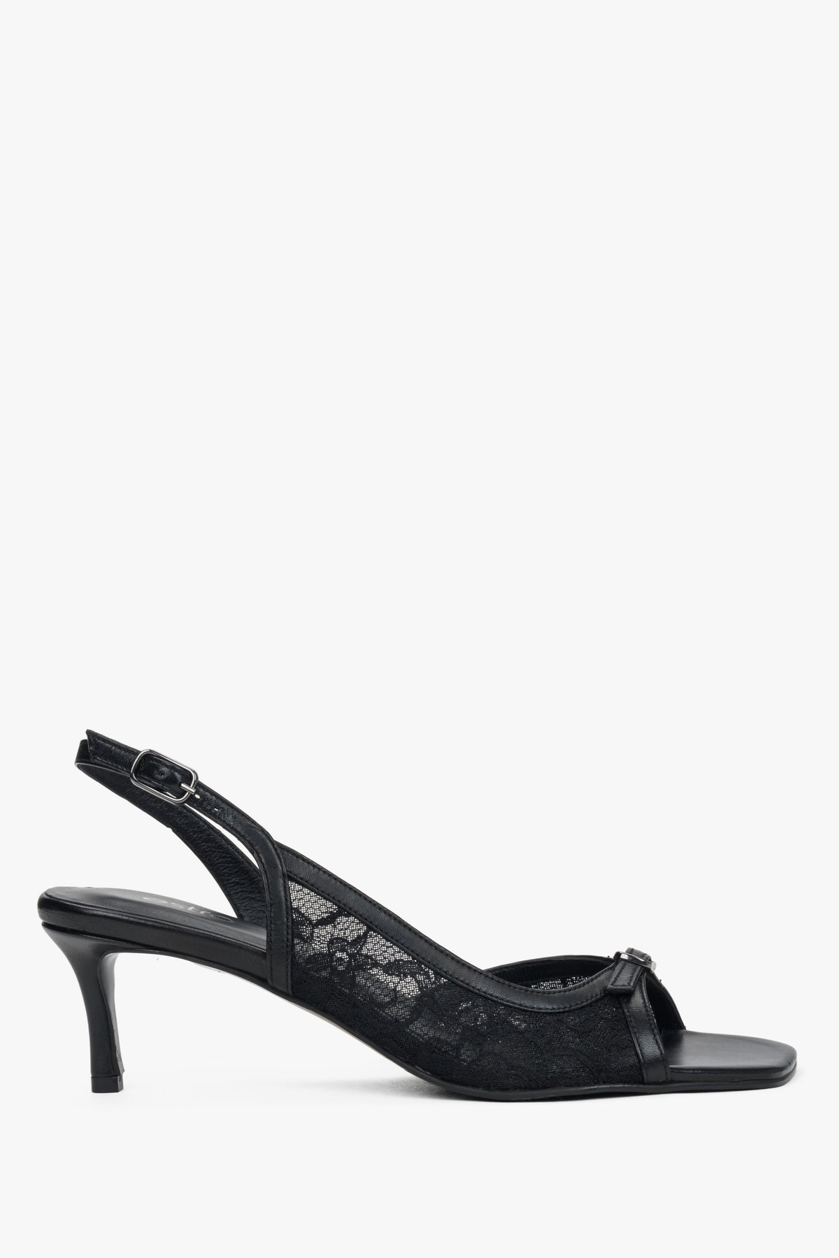 Women's Black Slingback Heeled Sandals with Decorative Lace Estro ER00117437.