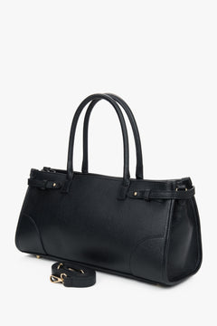 Women's black tote bag made of premium natural leather.