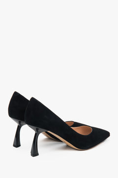 Refined black women's stilettos by Estro, made from natural velour, featuring a pointed toe.