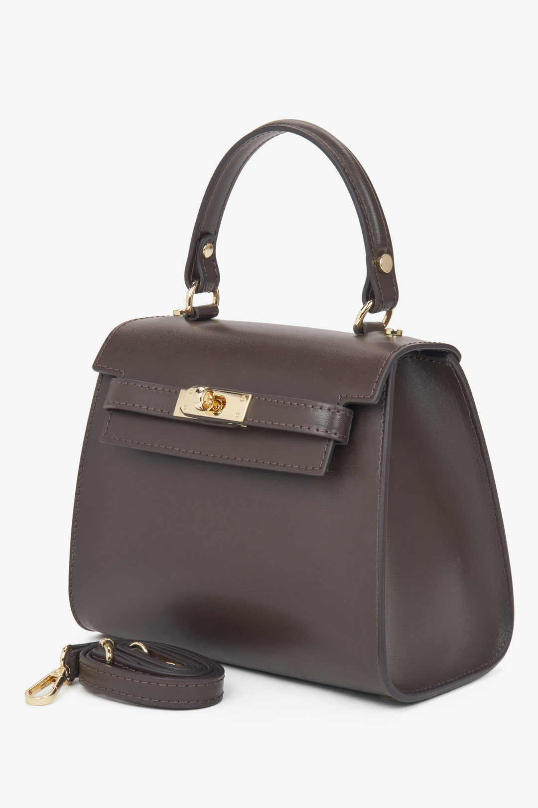 Stylish brown women's top-handle bag in a trunk shape, made of premium Italian natural leather Estro.