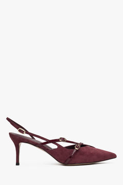 Women's Burgundy Slingback Pumps made of Soft Velour Estro ER00117221.