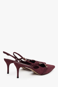 Unique burgundy slingback pumps for women by Estro, made from velour.