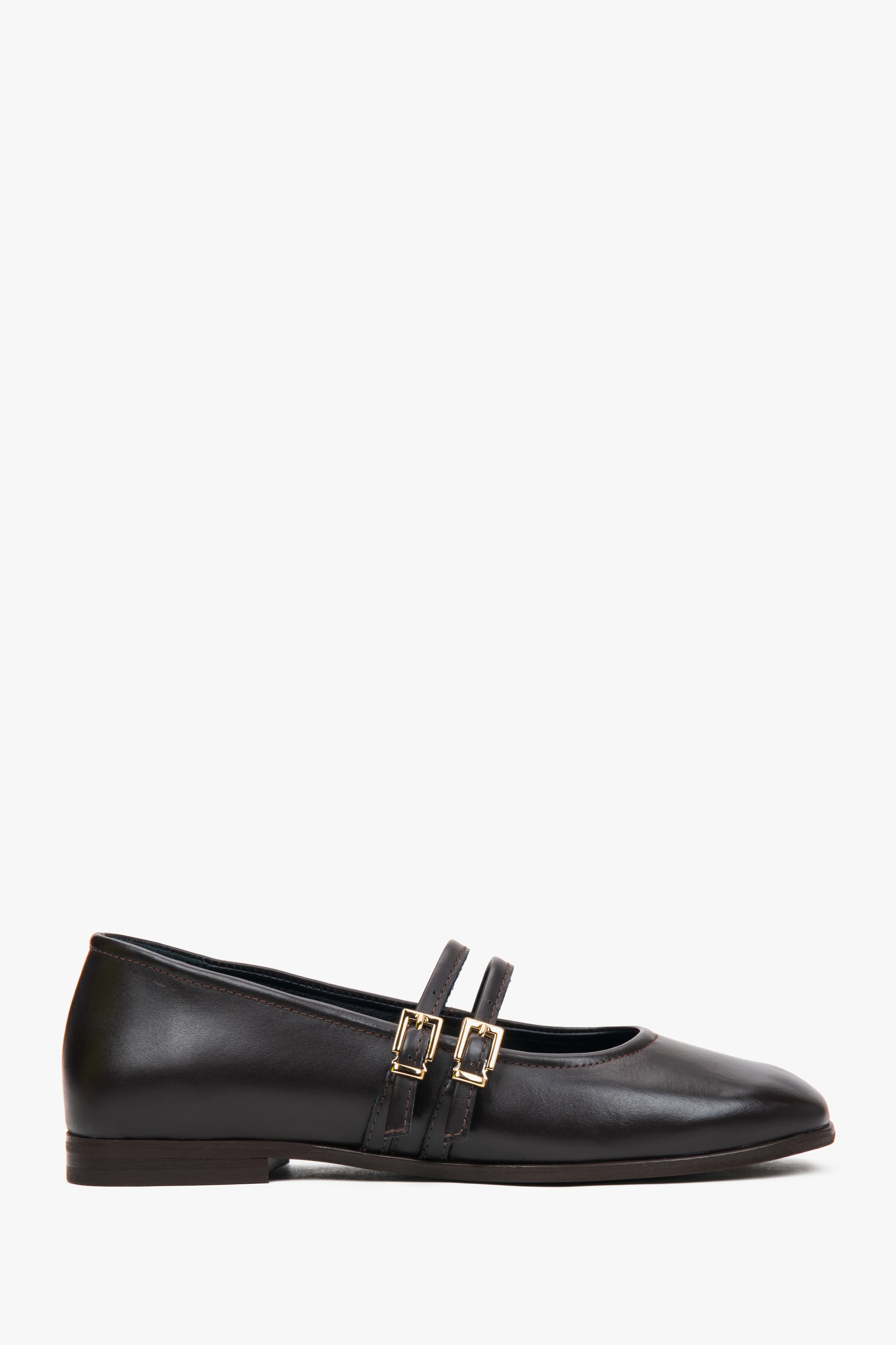 Women's Dark Brown Ballet Flats with a Buckle made of Premium Italian Genuine Leather Estro ER00117582.