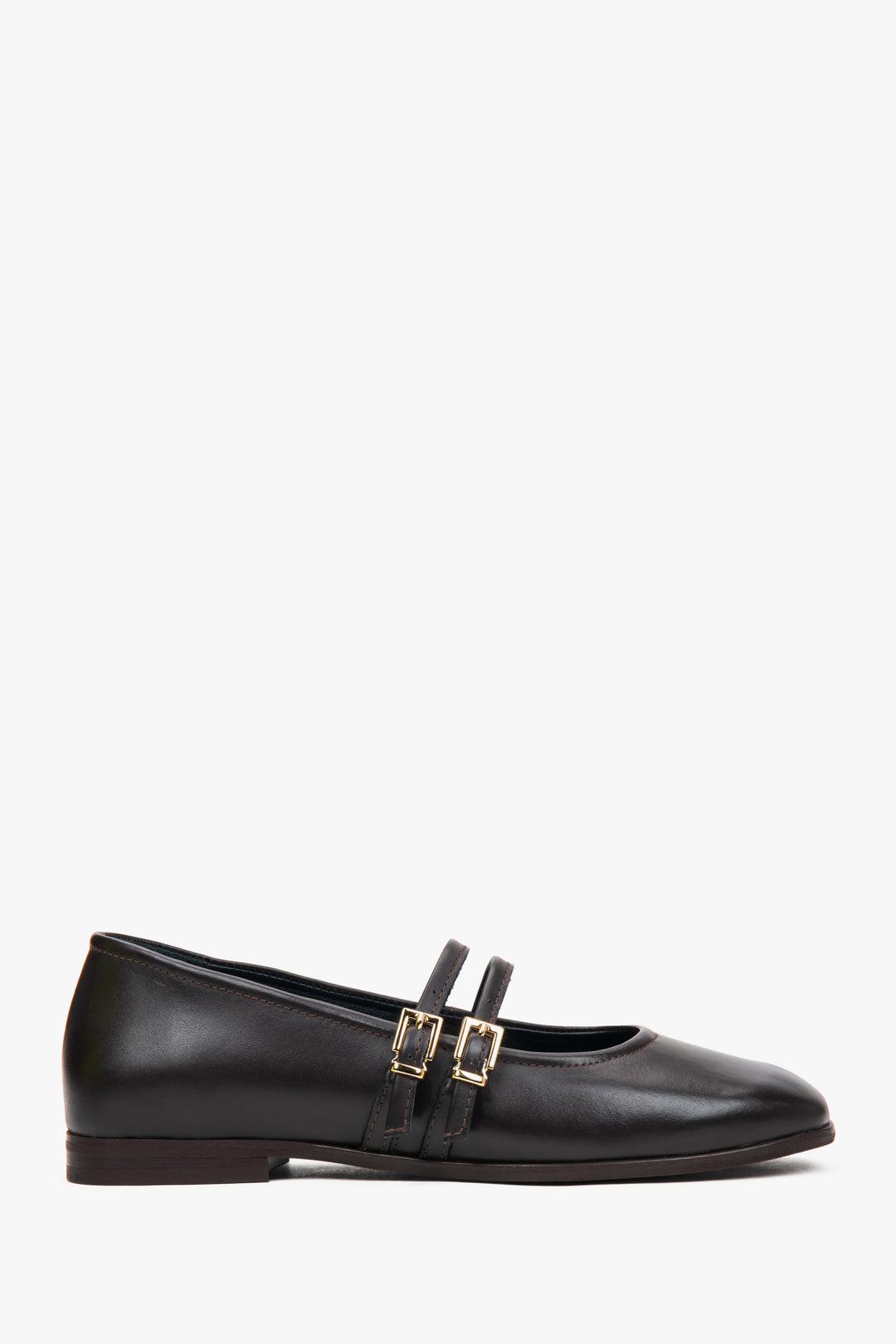 Women's Dark Brown Ballet Flats with a Buckle made of Premium Italian Genuine Leather Estro ER00117582.