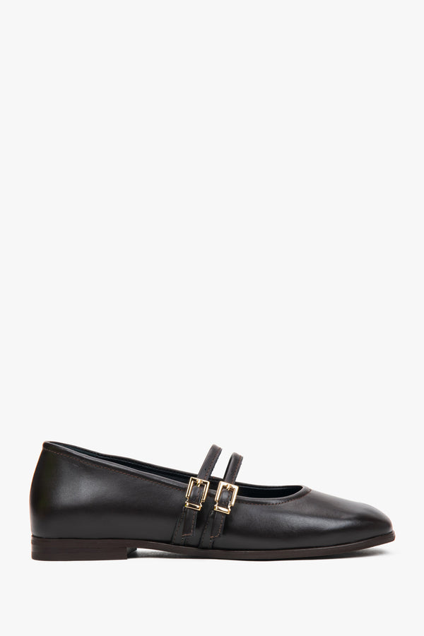 Women's Dark Brown Ballet Flats with a Buckle made of Premium Italian Genuine Leather Estro ER00117582.
