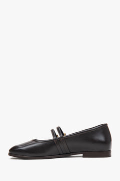 Dark brown women's leather ballet flats from Estro - shoe profile.