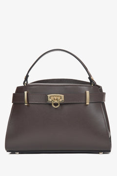 Women's Dark Brown Satchel Handbag made of Premium Italian Genuine Leather Estro ER00116745.