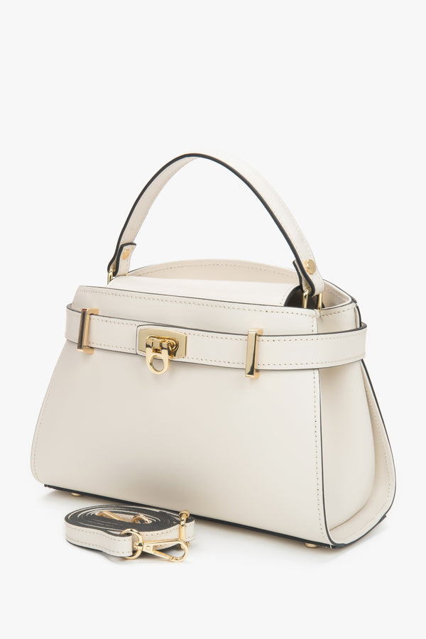 Light beige satchel handbag made of Italian genuine leather.