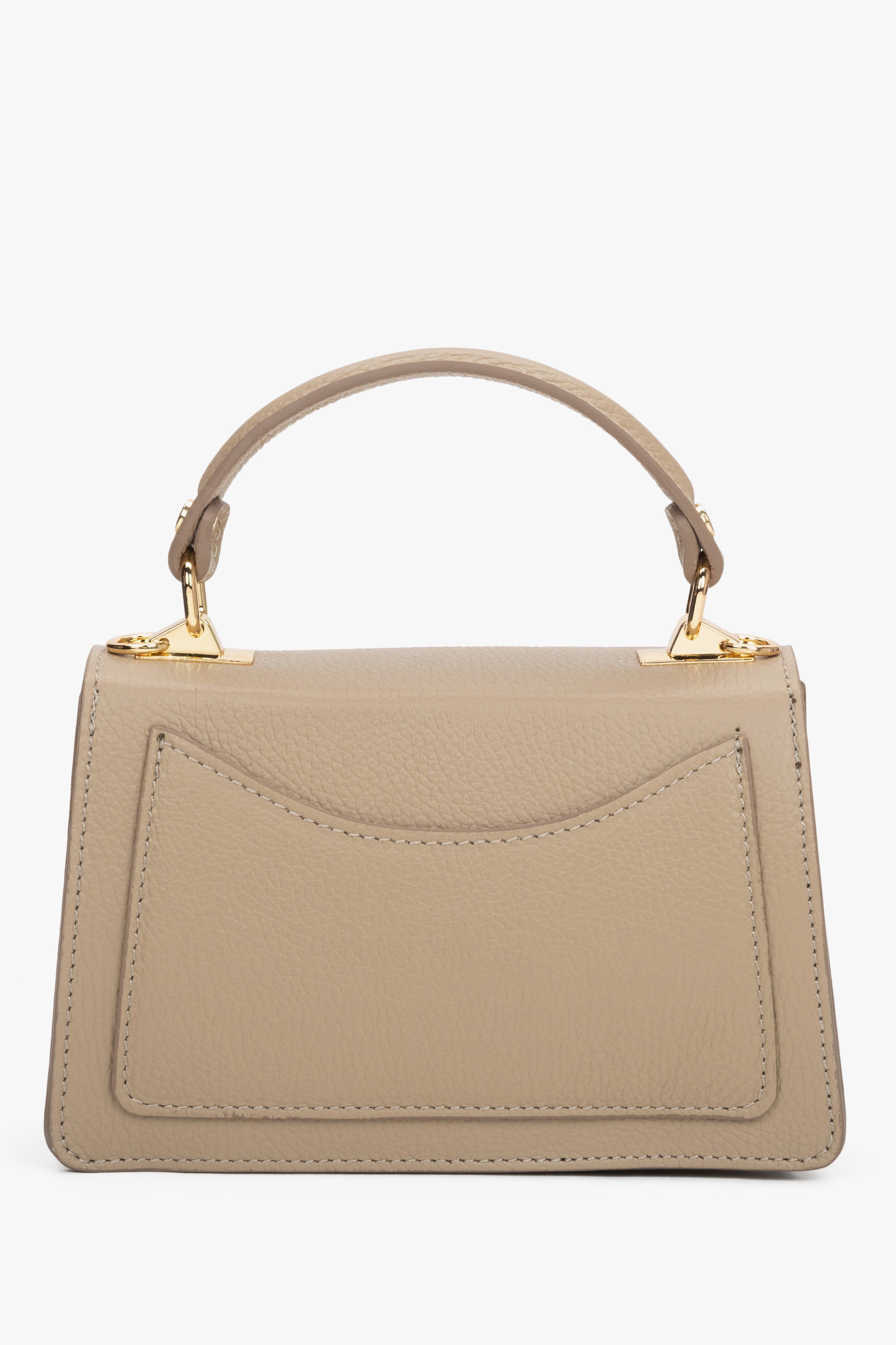 Women's small beige handbag made of premium Italian genuine leather by Estro - reverse side.