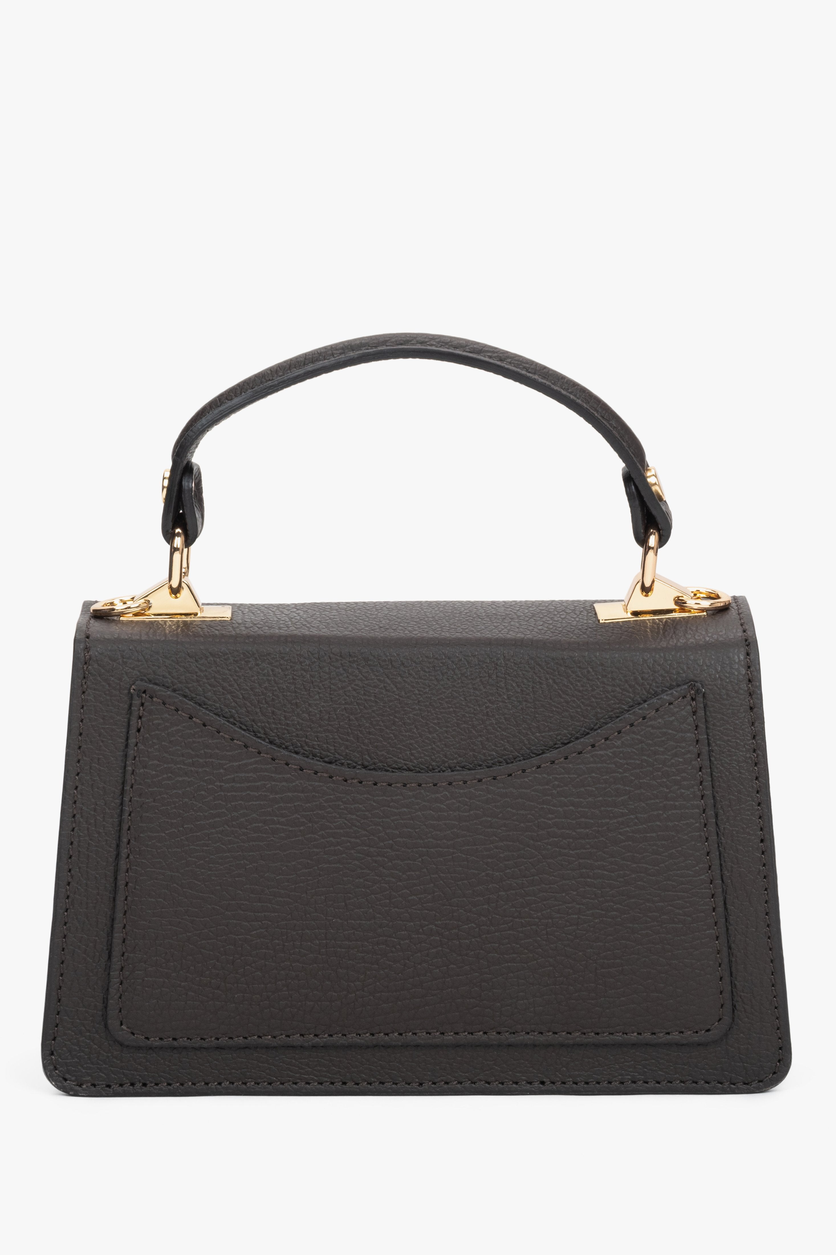 Women's small dark brown handbag made of premium Italian genuine leather by Estro - reverse side.