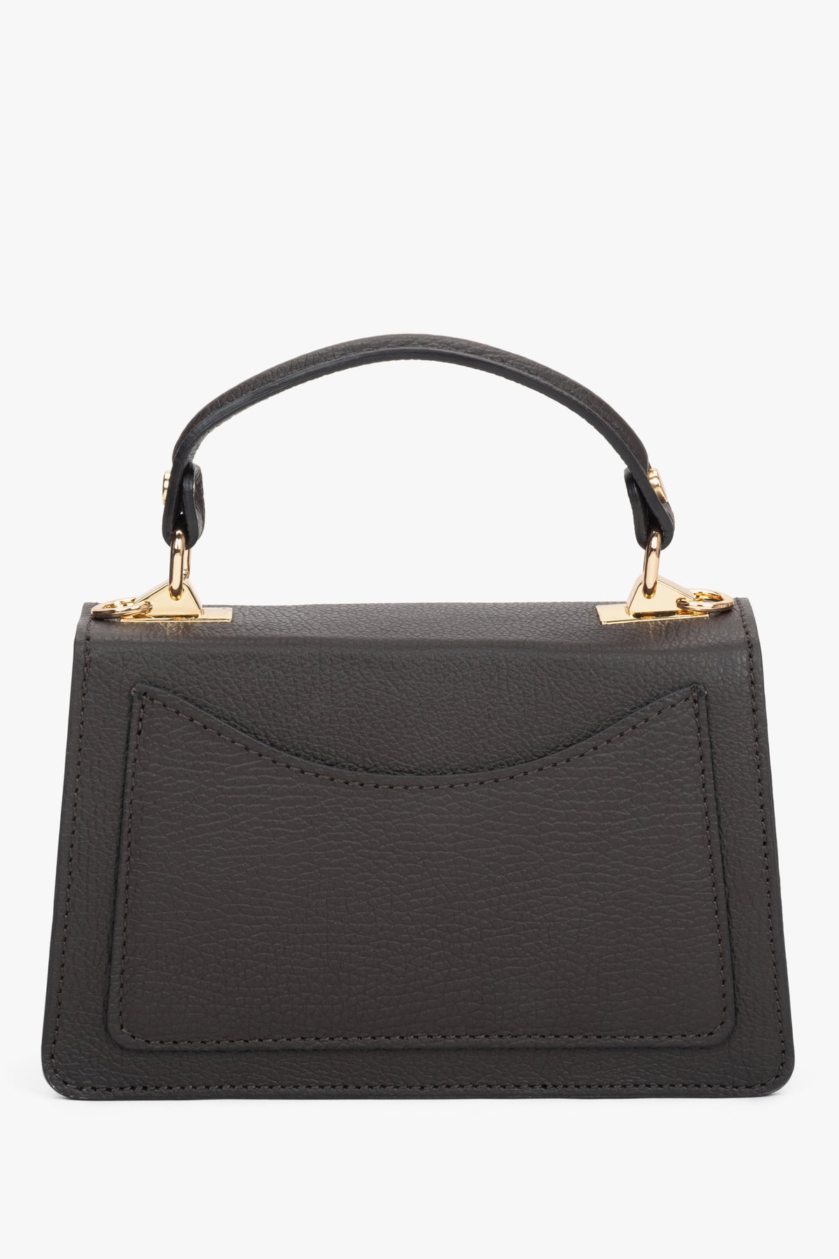 Women's small dark brown handbag made of premium Italian genuine leather by Estro - reverse side.