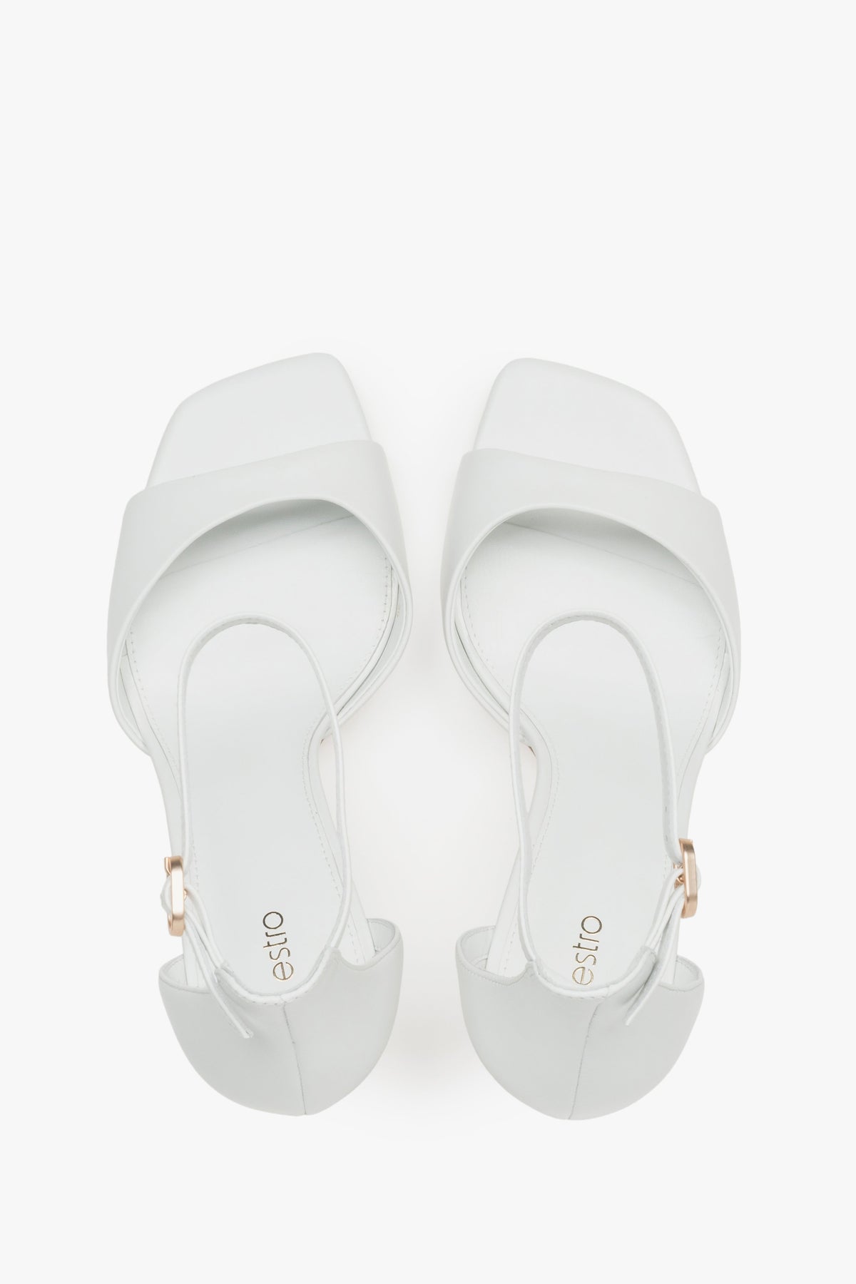 Women's timeless white sandals Estro made of genuine leather – top view.
