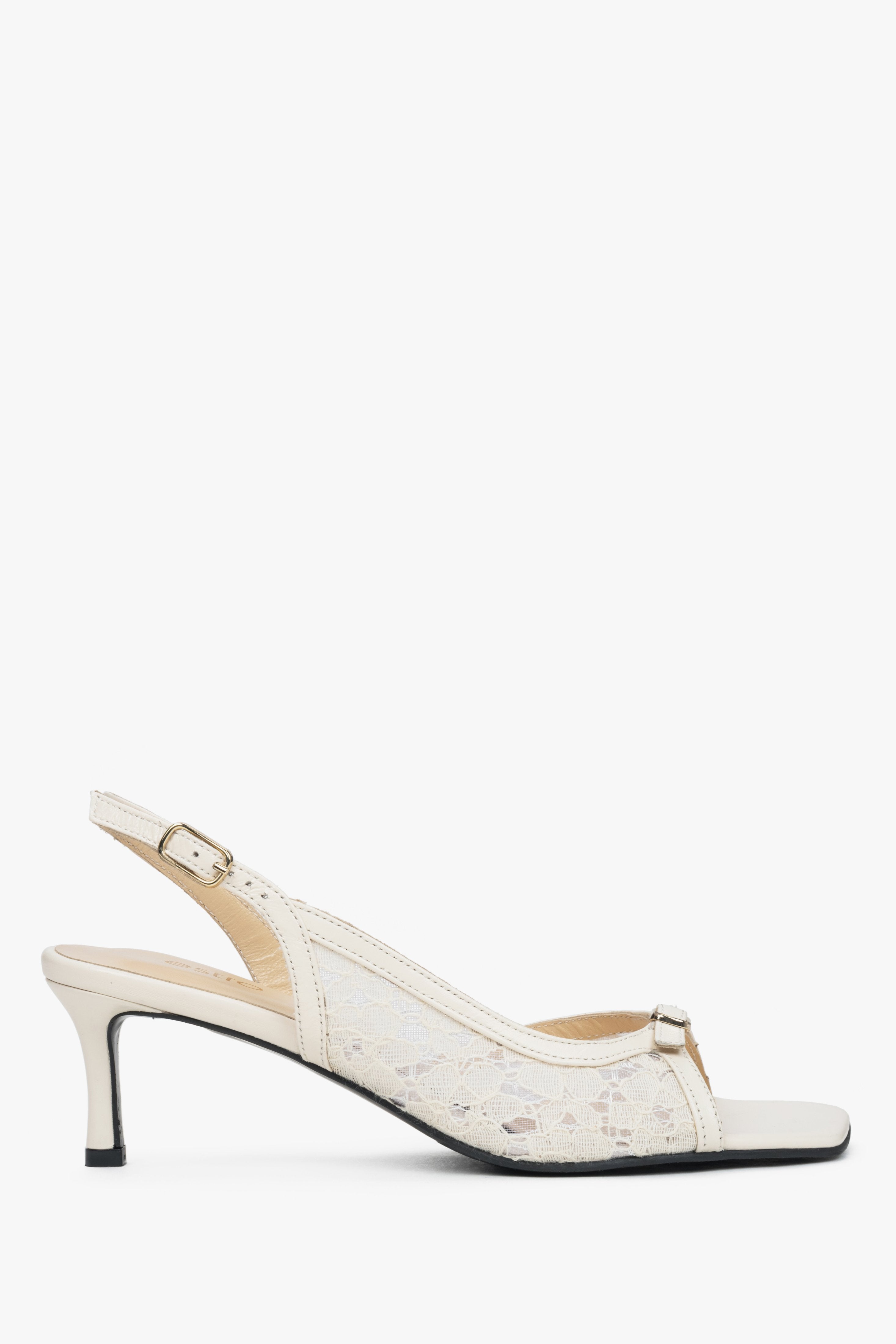 Women's White Slingback Heeled Sandals with Decorative Lace Estro Estro ER00117438.