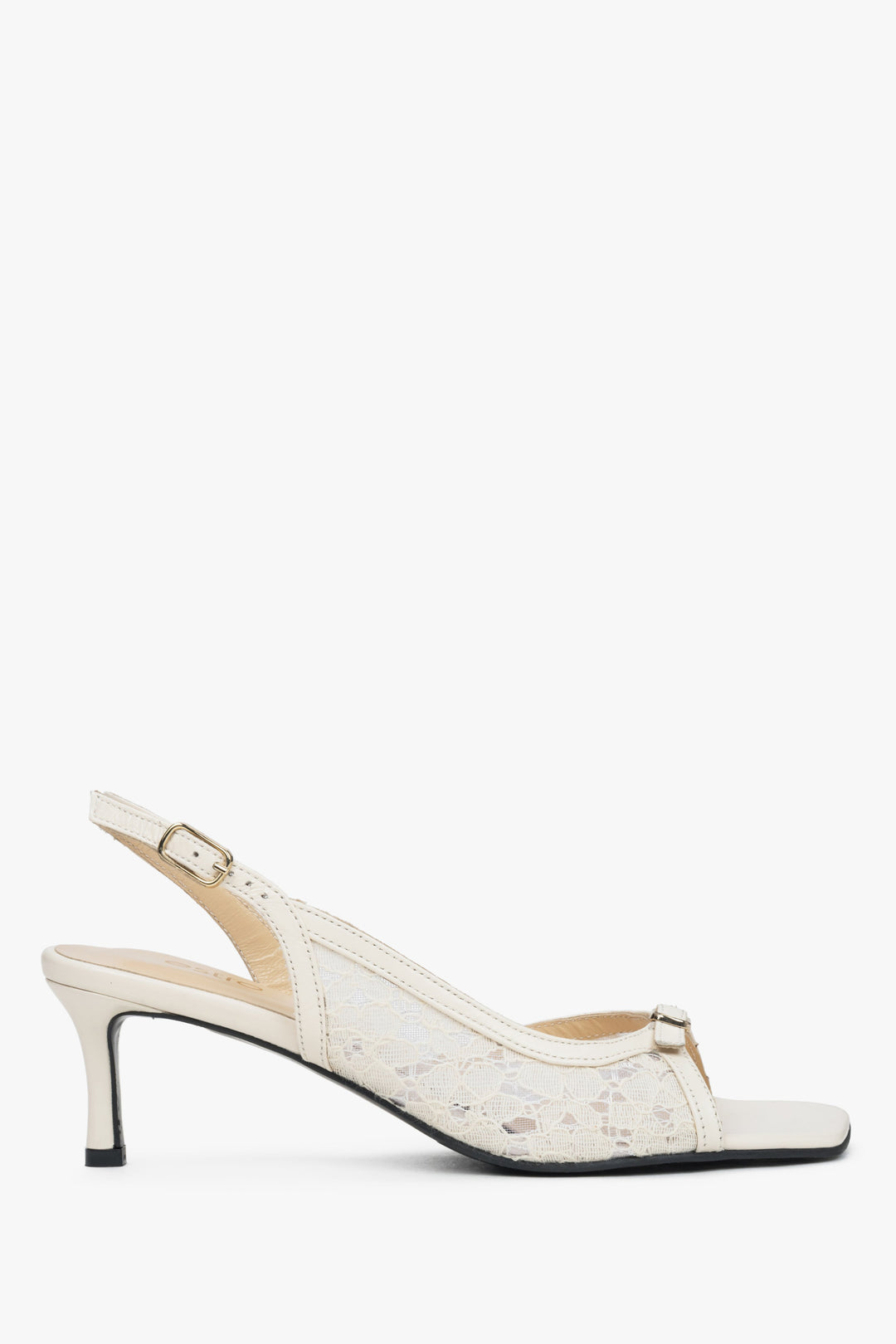 Women's White Slingback Heeled Sandals with Decorative Lace Estro Estro ER00117438.