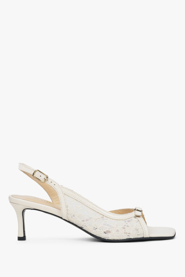 Women's White Slingback Heeled Sandals with Decorative Lace Estro Estro ER00117438.