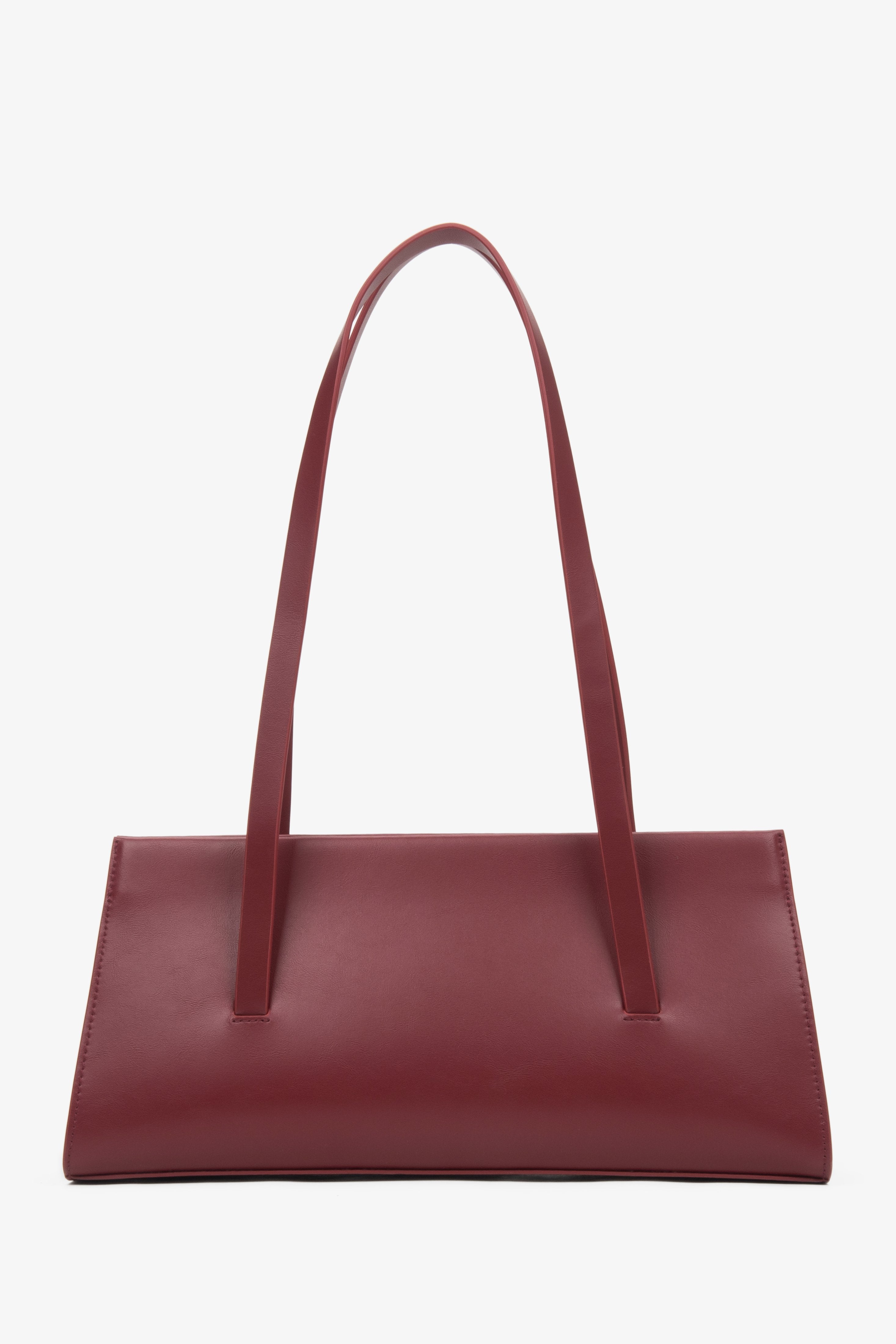 Women's Burgundy Leather Shoulder Bag with Long Handles Estro ER00116884.