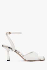 Women's Light Beige Heeled Leather Sandals with an Animal Print Estro ER00117195.