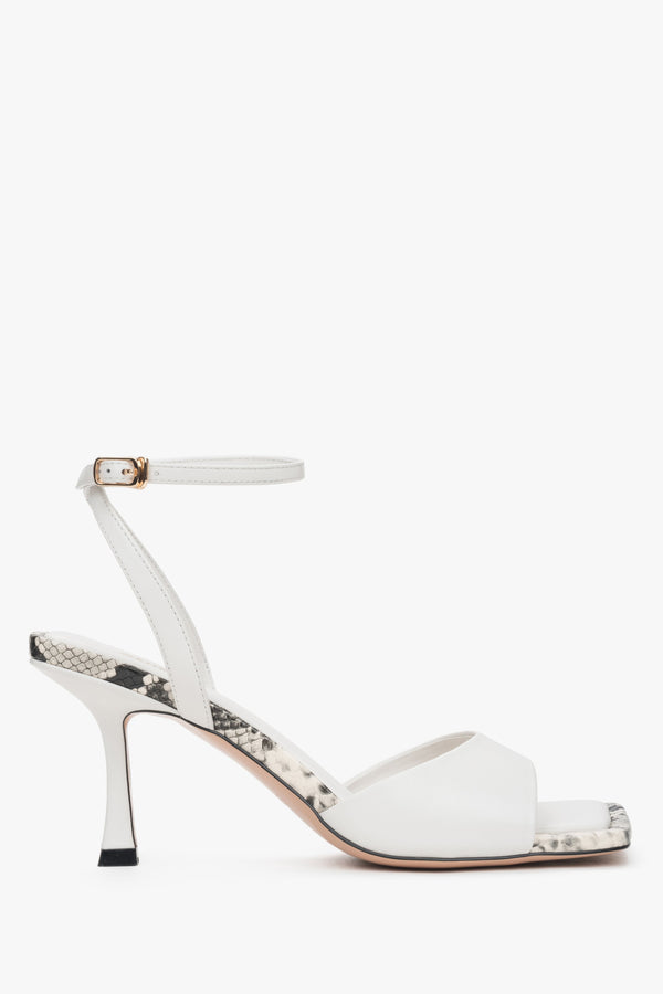 Women's Light Beige Heeled Leather Sandals with an Animal Print Estro ER00117195.