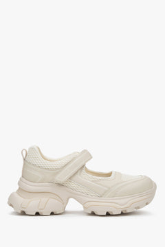 Women's Beige Sandal-Style Sneakers made of Leather & Breathable Textiles ES8 ER00117134.