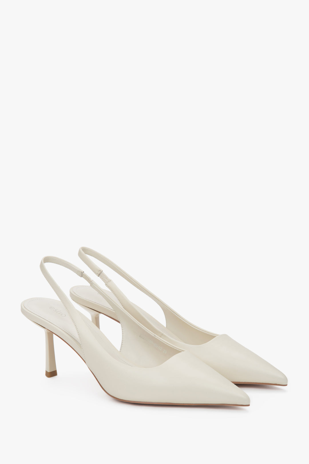 Elegant light beige women's slingback pumps by Estro, with a chic design and a slim, high heel.