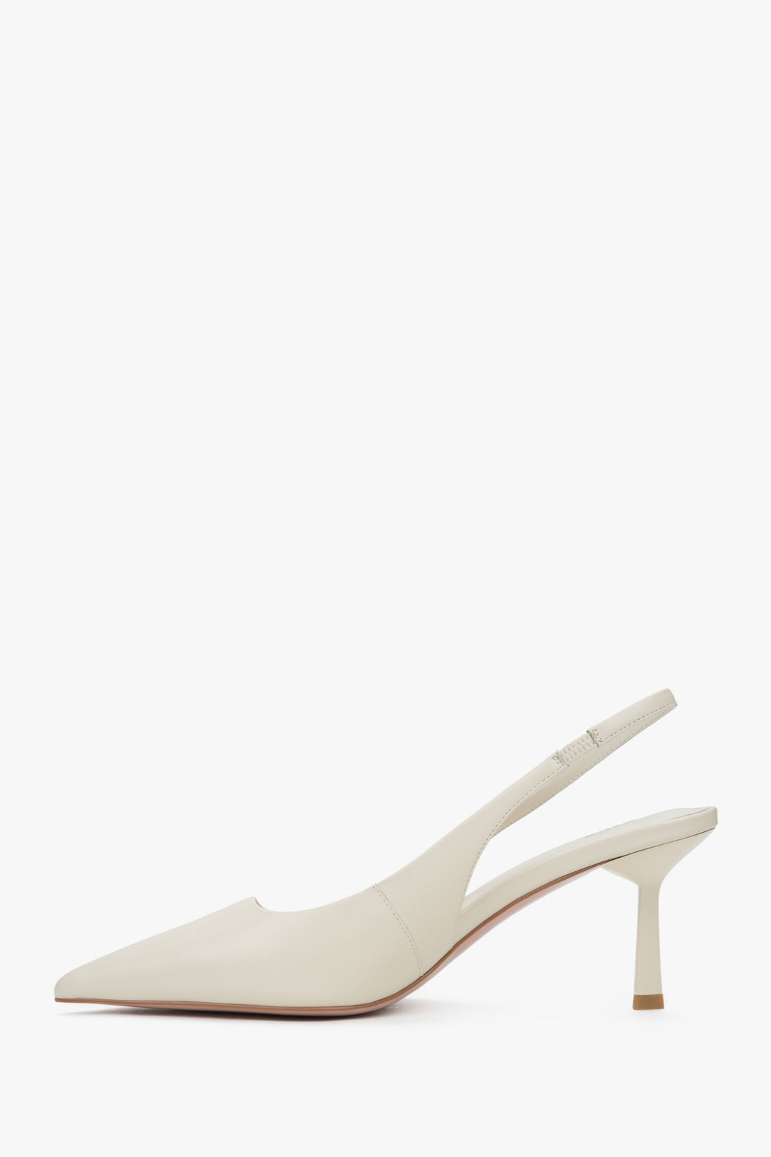 Stylish women's slingback pumps by Estro in a soft beige shade, set on an eye-catching high heel.