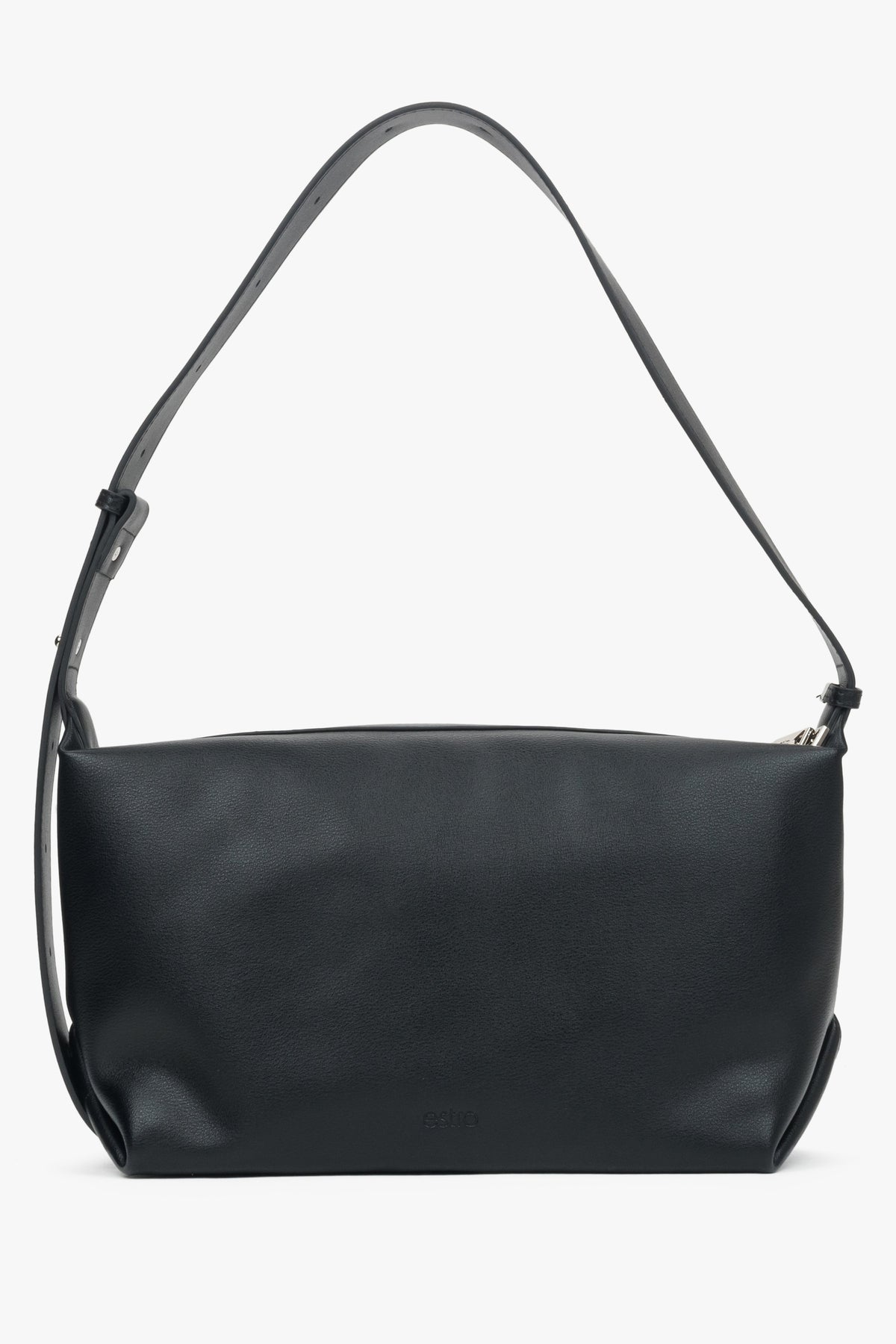 Women's Black Compact Messenger Bag made of Genuine Leather Estro ER00116604.