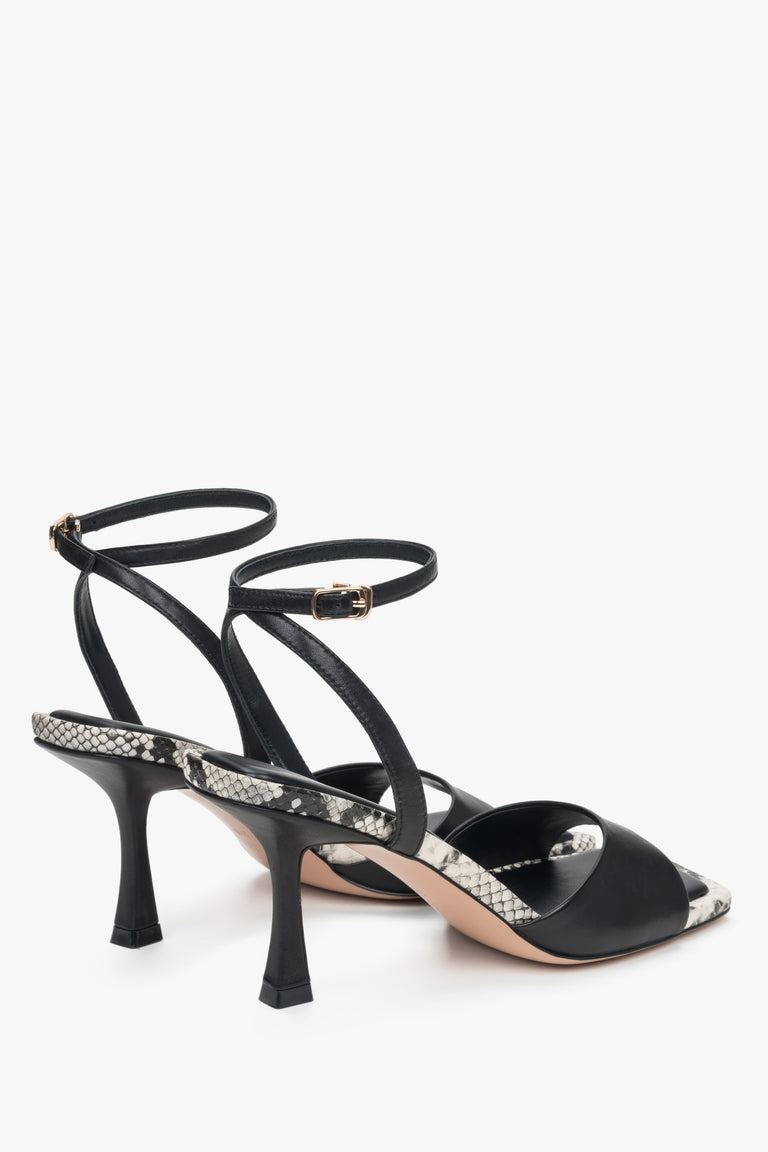 Delicate black women's sandals by Estro with an animal pattern, made of natural leather.