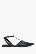 Women's Black Leather Flat Sandals with a Pointed Toe Estro ER00117385.