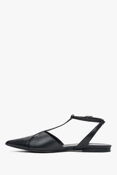 Stylish black women's sandals by Estro, crafted from high-quality natural leather, featuring a trendy pointed toe.