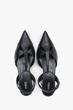 Black natural leather sandals by Estro, perfect for special occasions, featuring a chic pointed toe.