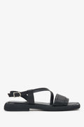 Women's Black Leather Flat Sandals with a Comfortable Sole Estro ER00115113.