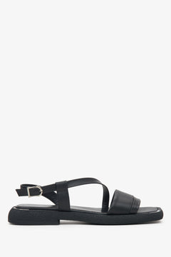Women's Black Leather Flat Sandals with a Comfortable Sole Estro ER00115113.