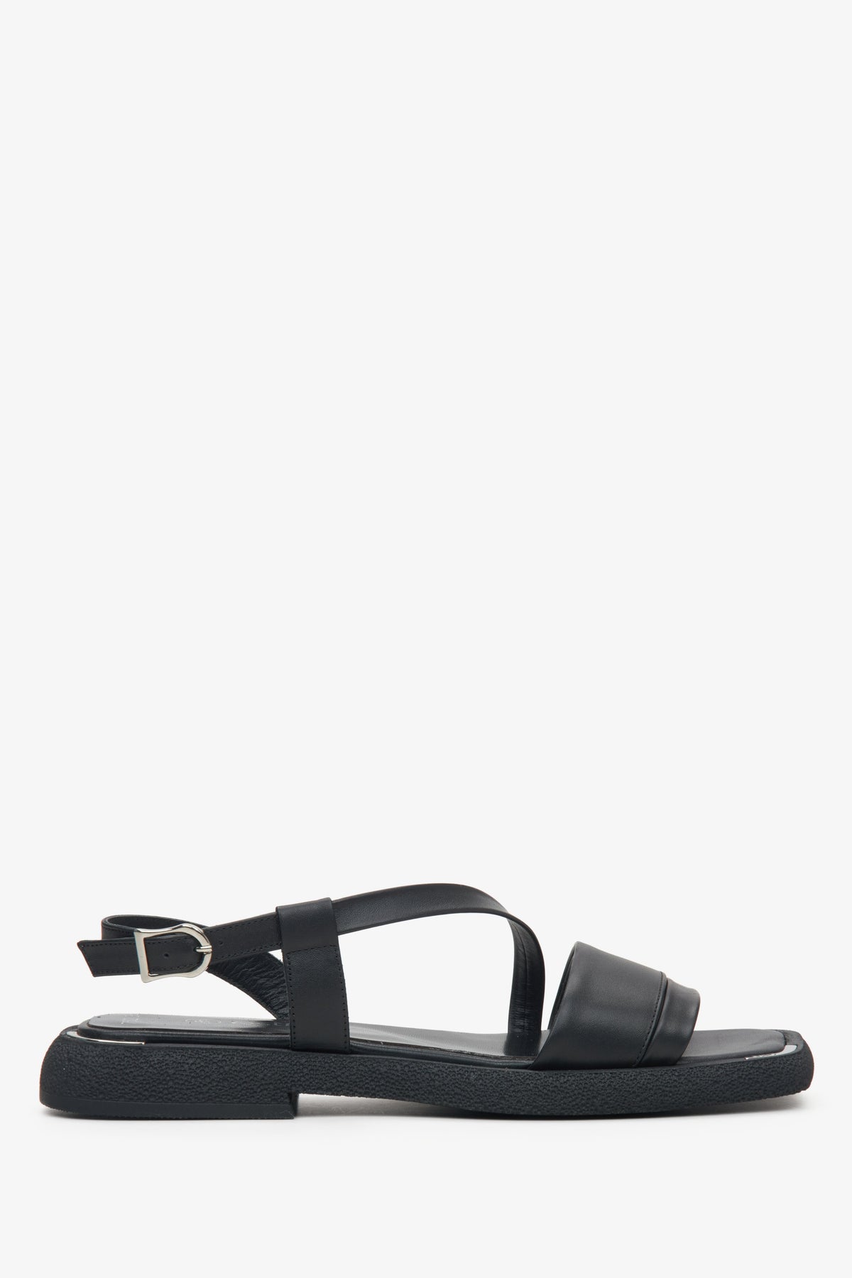 Women's Black Leather Flat Sandals with a Comfortable Sole Estro ER00115113.